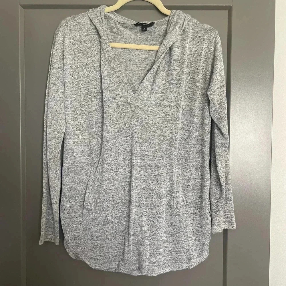 Banana Republic Womens Stretch V-Neck Long Sleeve Pullover Hoodie Gray Small